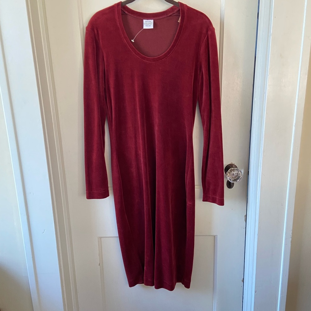 Vintage United Colors of Benetton V-Neck soft Midi Dress Rust Size S